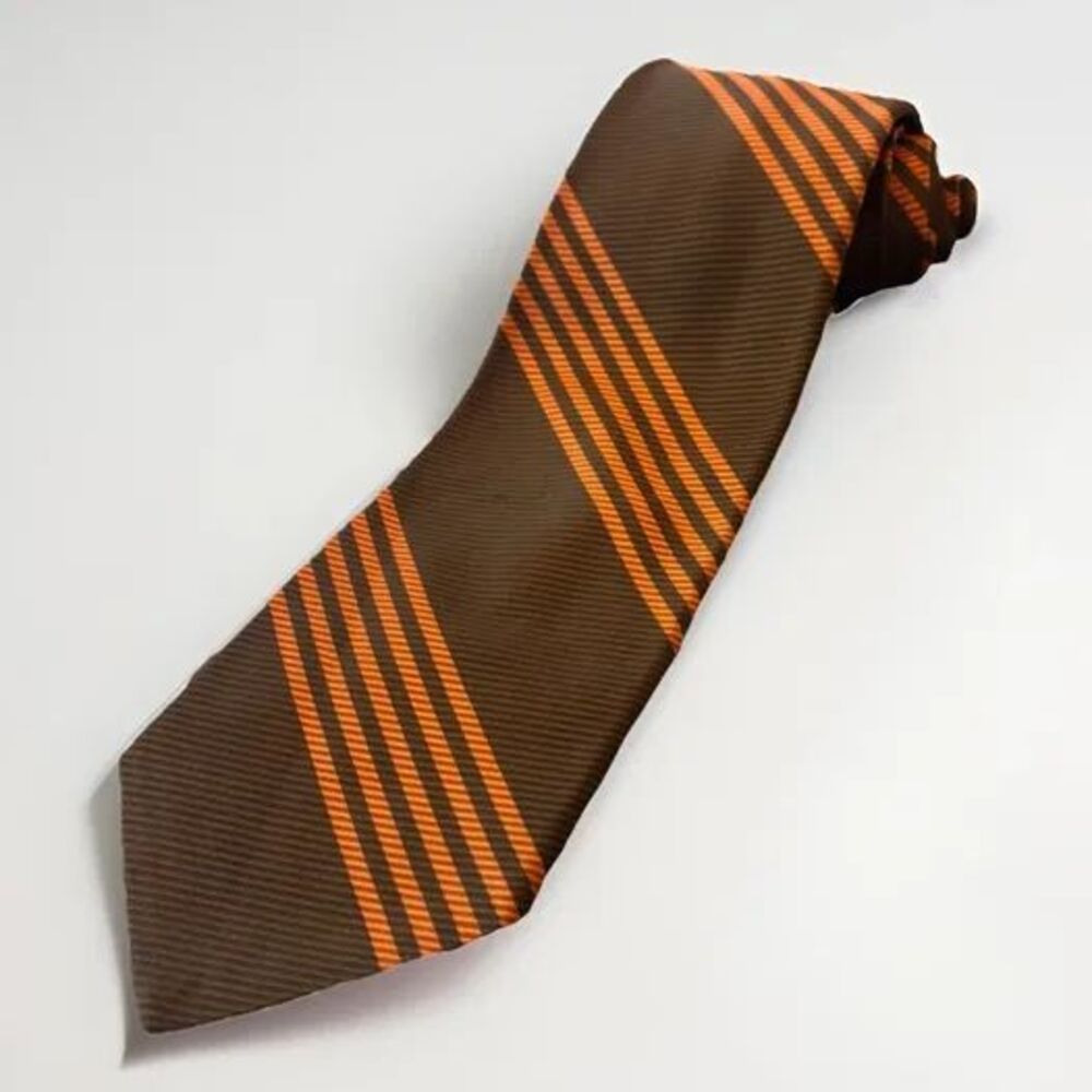 Rare Vintage Sullivans Mens Shop Ribbed Tie, Orange & Brown Striped - Waukesha